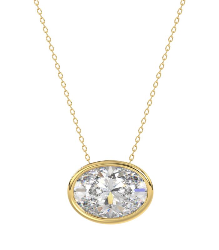 LADIES SOLITAIRE PENDANT 2CT OVAL DIAMOND 14K YELLOW GOLD