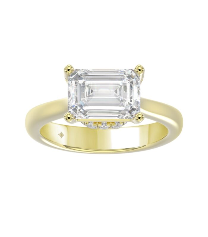 LADIES RING 3 1/4CT ROUND/EMERALD DIAMOND 14K YELLOW GOLD (CENTER STONE EMERALD DIAMOND 3.00CT)