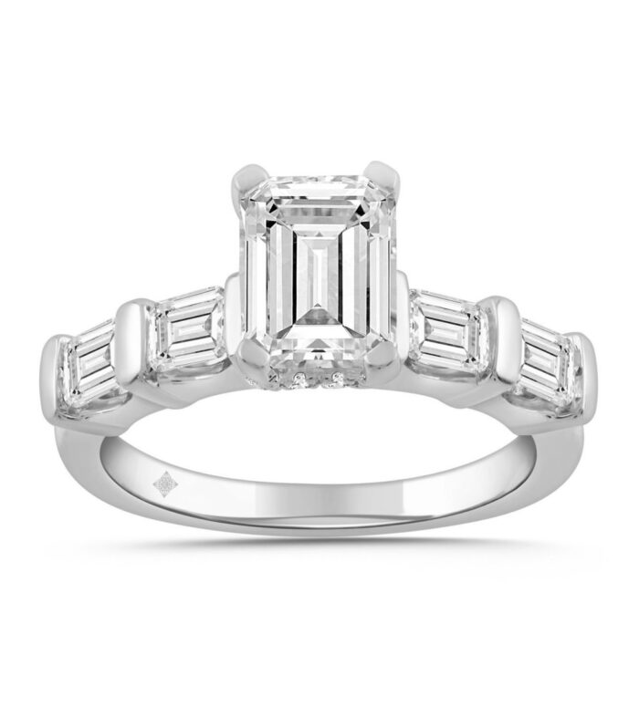 LADIES RING 3 1/4CT ROUND/EMERALD DIAMOND 14K WHITE GOLD (CENTER STONE EMERALD DIAMOND 2.00CT)