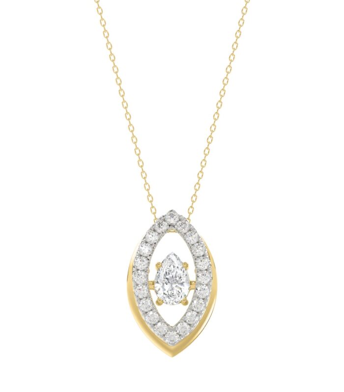 LADIES DANCING DIAMOND PENDANT WITH CHAIN 3/4CT ROUND/PEAR DIAMOND 14K YELLOW GOLD (CENTER STONE PEAR DIAMOND 1/2CT)