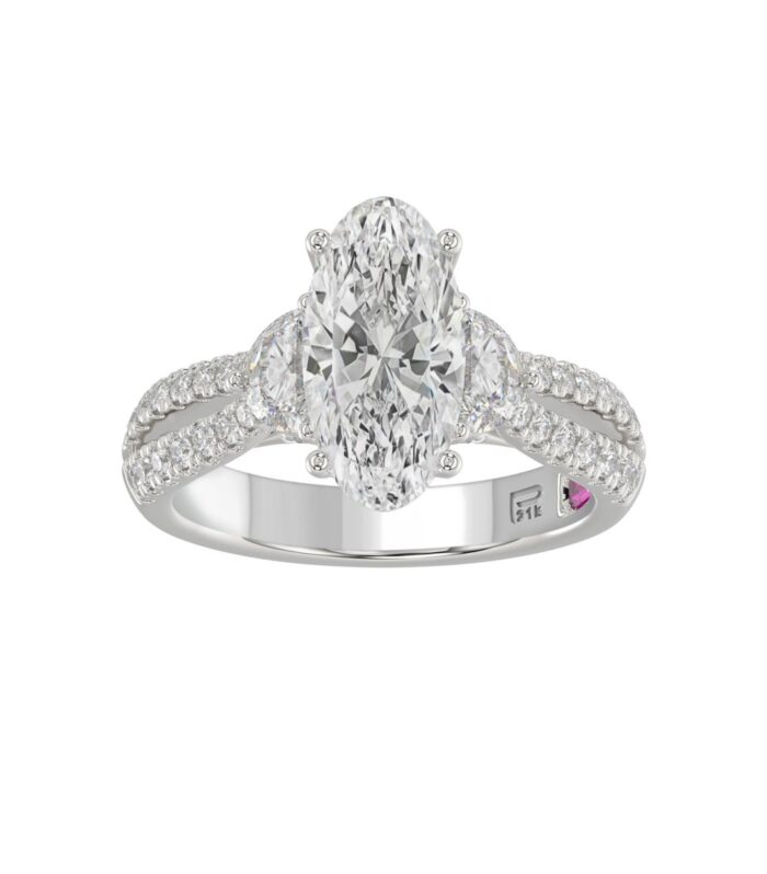 21K PLATINUM LADIES RING WITH 3.00CT ROUND/OVAL/HALF MOON/BAGUETTE DIAMONDS (CENTER STONE OVAL DIAMOND 2CT)