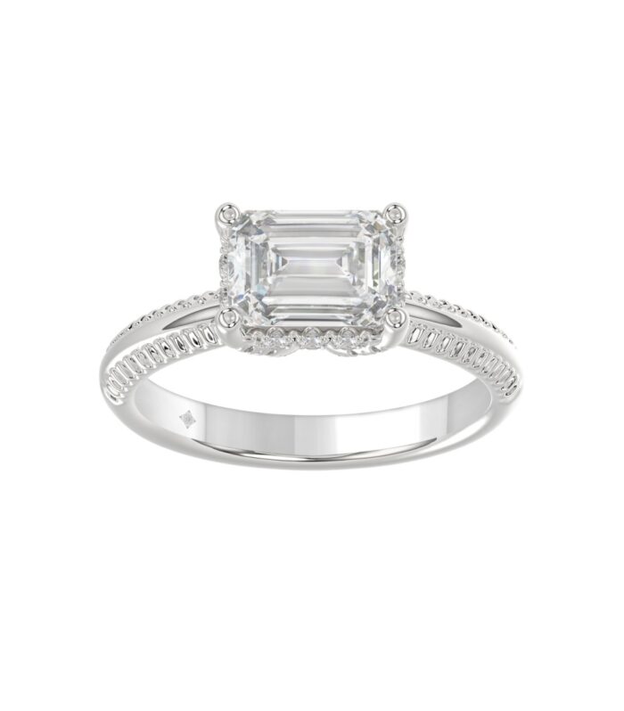 14K WHITE GOLD 2 1/4CT ROUND/EMERALD DIAMOND LADIES RING (CENTER STONE EMERALD DIAMOND 2.00CT)