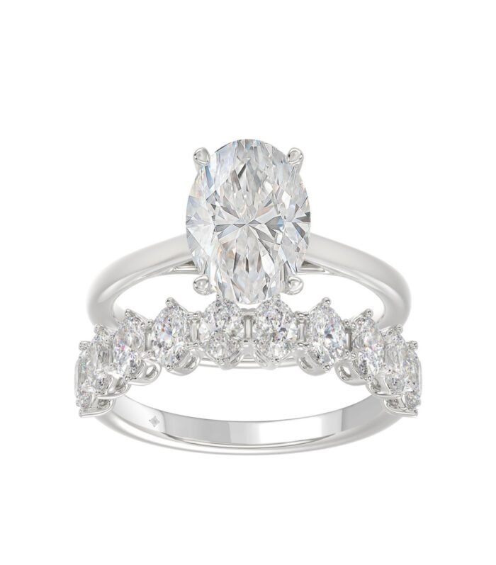 LADIES BRIDAL SET 4 1/2CT ROUND/OVAL DIAMOND 14K WHITE GOLD (CENTER STONE OVAL DIAMOND 3.00CT)