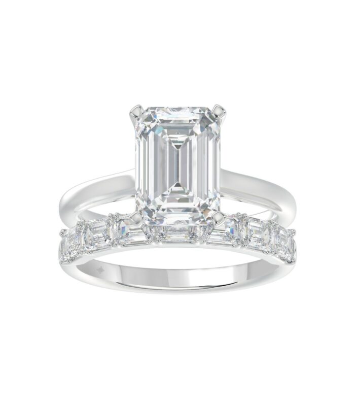 LADIES BRIDAL SET 3 7/8CT ROUND/EMERALD DIAMOND 14K WHITE GOLD (CENTER STONE EMERALD DIAMOND (2 1/2CT)