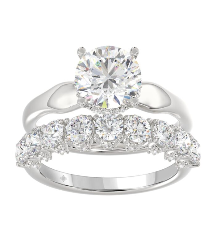 14K WHITE GOLD 3 5/8CT ROUND DIAMOND LADIES BRIDAL SET (CENTER STONE ROUND DIAMOND 2CT)