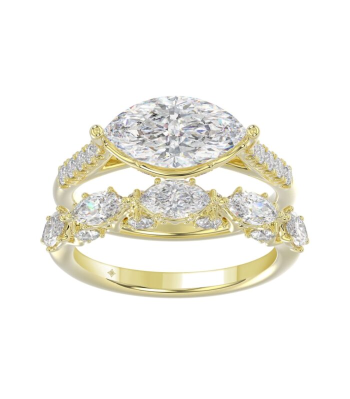 14K YELLOW GOLD 3 1/2CT ROUND/MARQUISE DIAMOND LADIES BRIDAL SET (CENTER STONE MARQUISE DIAMOND 2.00CT)