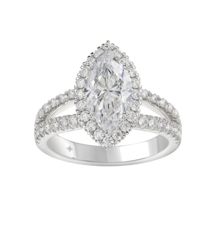 14K WHITE GOLD 3.00CT ROUND/MARQUISE DIAMOND LADIES RING (CENTER STONE MARQUISE DIAMOND 2CT)