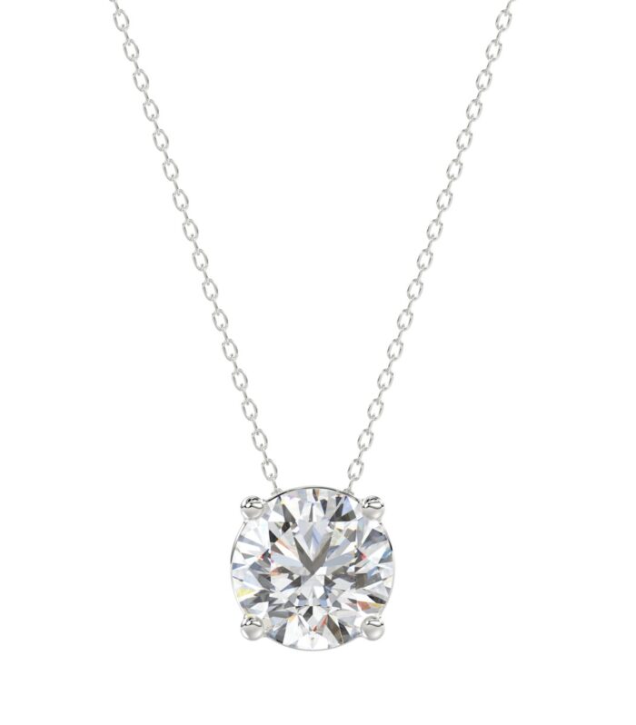 LADIES SOLITAIRE PENDANT WITH UNDER-PASS CHAIN 1 1/2CT ROUND DIAMOND 14K WHITE GOLD