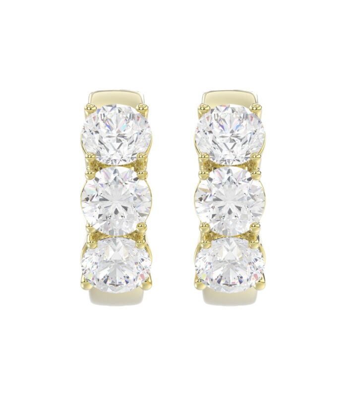 14K YELLOW GOLD 3.00CT ROUND DIAMOND HOOP EARRINGS