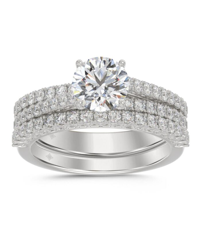 14K WHITE GOLD 1 3/4CT ROUND DIAMOND LADIES BRIDAL SET (CENTER STONE ROUND DIAMOND 1CT)