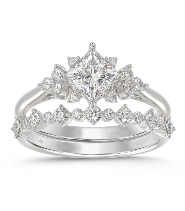 14K WHITE GOLD 1 1/2CT ROUND DIAMOND LADIES BRIDAL SET (CENTER STONE PRINCESS DIAMOND 1CT)