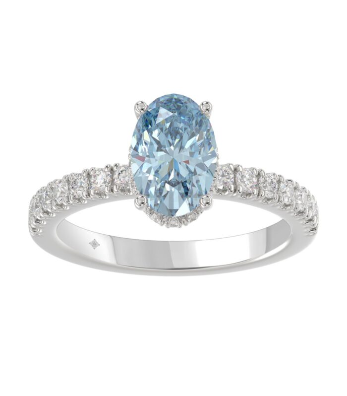 14K WHITE GOLD 2 1/2CT ROUND/OVAL DIAMOND LADIES RING (CENTER STONE BLUE OVAL DIAMOND 2CT)
