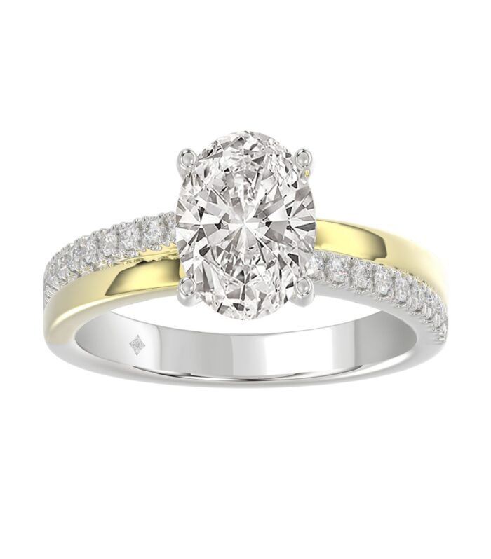 14K WHITE/YELLOW GOLD 2 1/4CT ROUND/OVAL DIAMOIND LADIES RING (CENTER STONE OVAL DIAMOND 2CT)