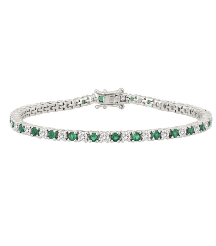 14K WHITE GOLD 5 3/8CT ROUND/EMERALD ROUND  DIAMOND LADIES BRACELET (ROUND EMERALD 3CT)