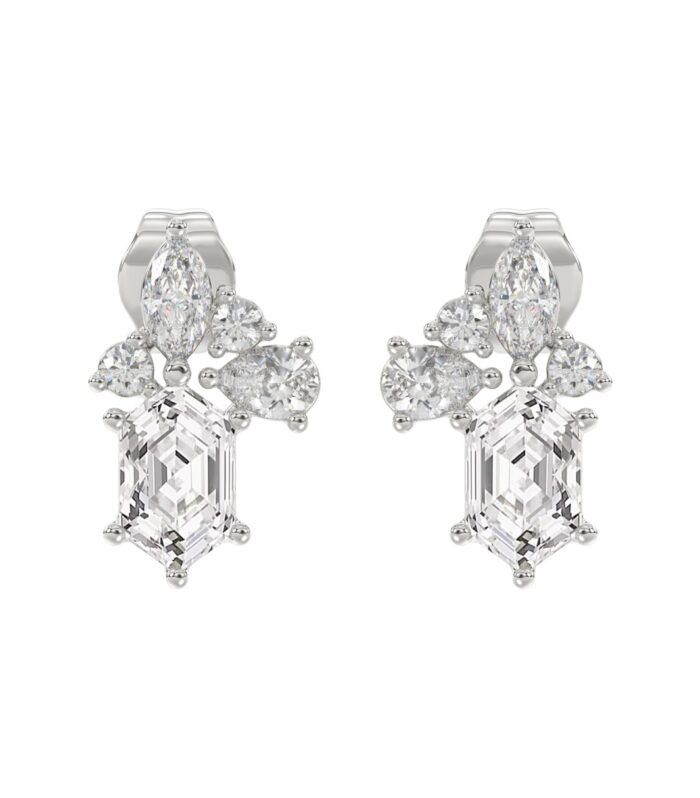 14K WHITE GOLD 1 1/2CT ROUND/MARQUISE/PEAR/HEXAGON STEP CUT LADIES EARRINGS