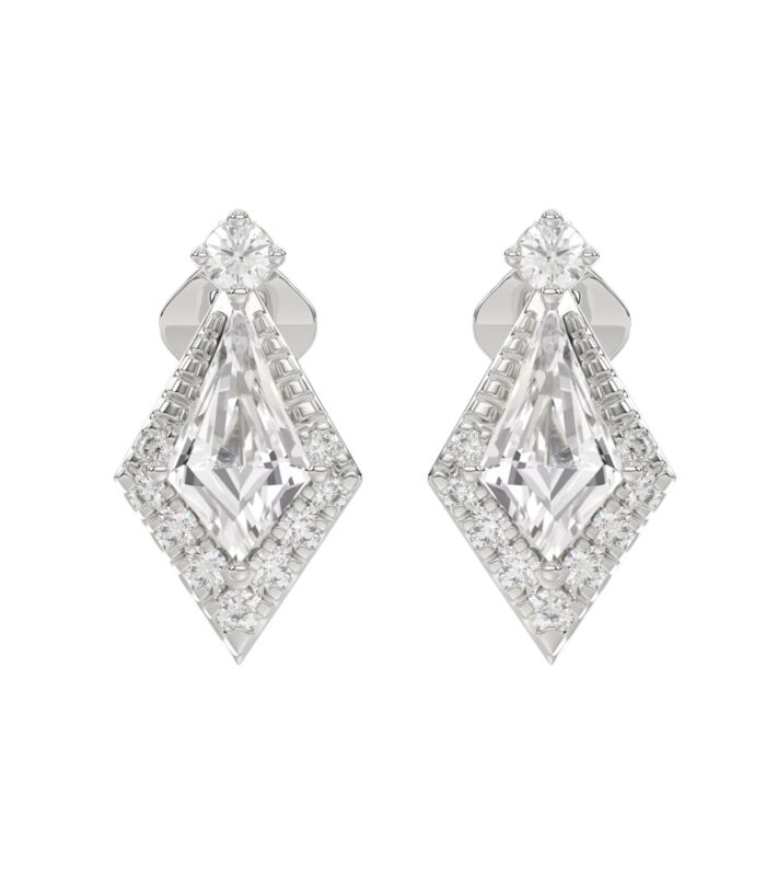 14K WHITE GOLD 1 1/4CT ROUND/KITE STEP CUT DIAMOND LADIES EARRINGS
