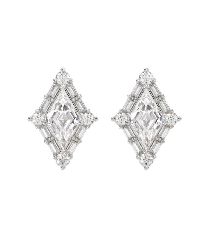 14K WHITE GOLD 1 1/4CT ROUND/BAGUETTE/KITE STEP CUT DIAMOND LADIES EARRINGS