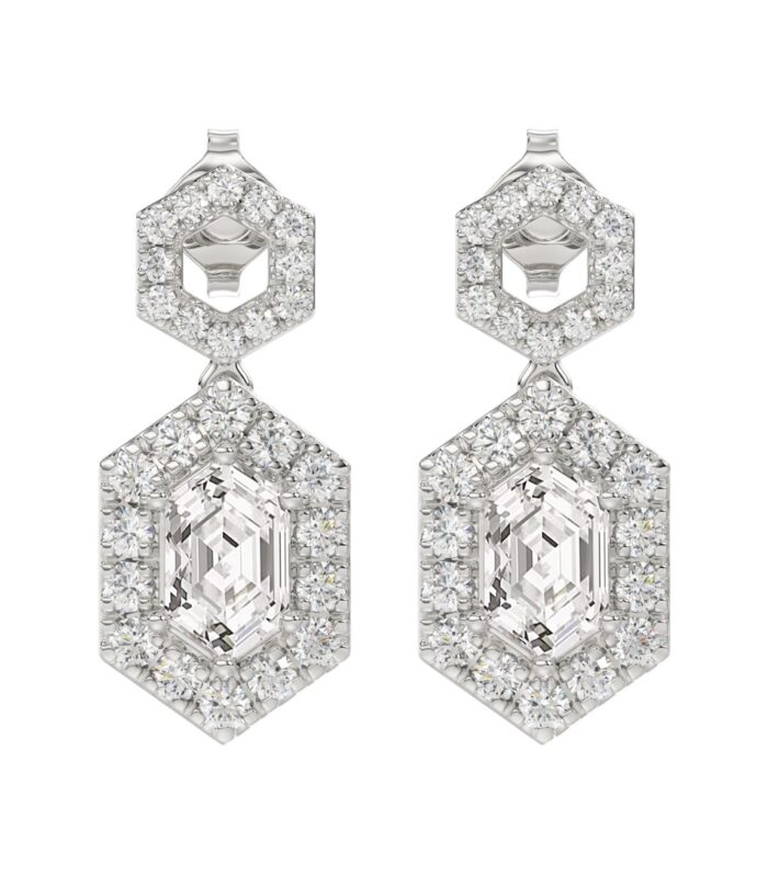 14K WHITE GOLD 2 1/4CT ROUND/KITE STEP CUT DIAMOND LADIES EARRINGS
