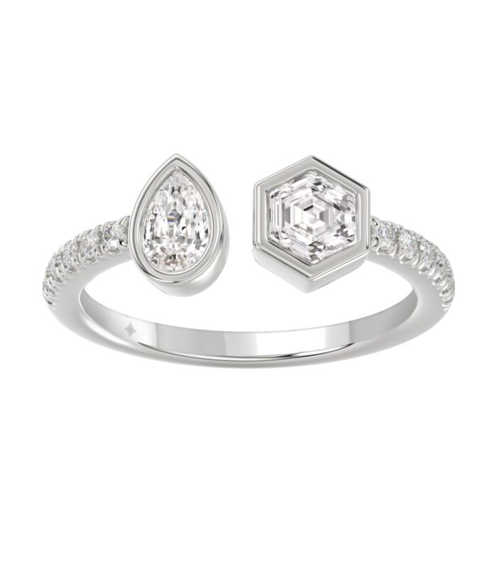 14K WHITE GOLD 1.00CT ROUND/PEAR/HEXAGON DIAMOND LADIES RING