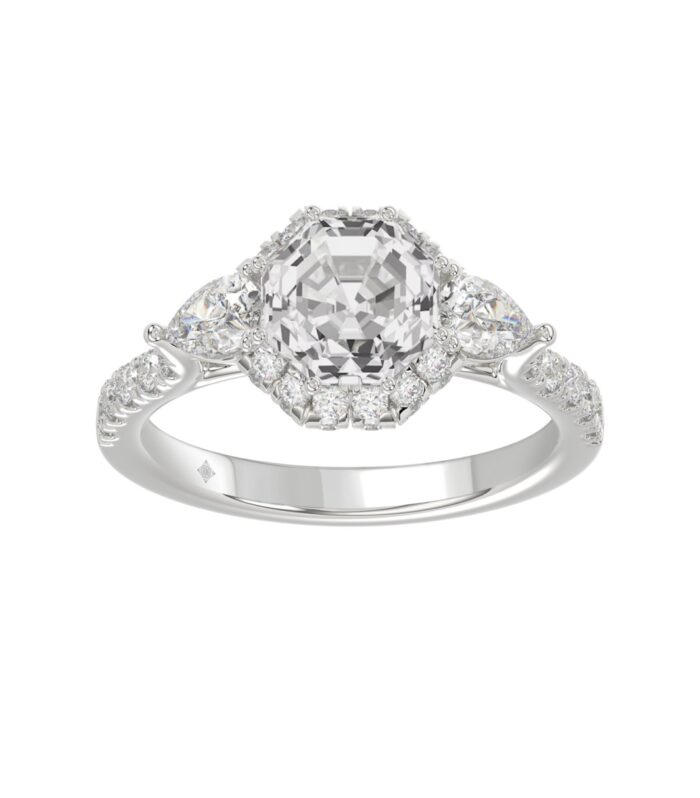 14K WHITE GOLD 2.00CT ROUND/PEAR/OCTAGON STEP CUT DIAMOND LADIES RING