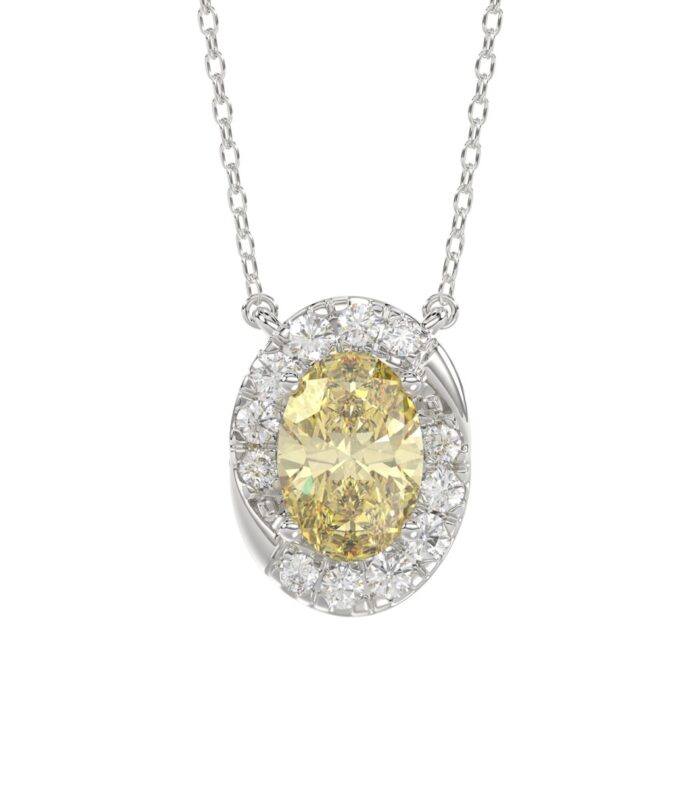 14K WHITE GOLD CRAFTED WITH 18K YELLOW GOLD BACK PLATE 1.00CT ROUND/YELLOW OVAL DIAMOND LADIES NECKLACE
