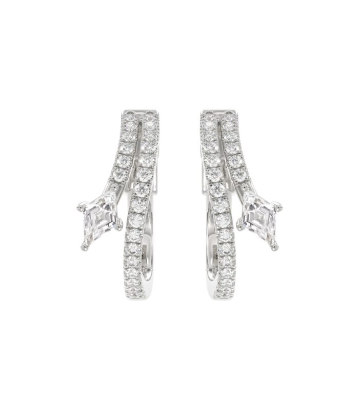 14K WHITE GOLD 3/4CT ROUND/LOZENGE DIAMOND LADIES HOOP EARRINGS