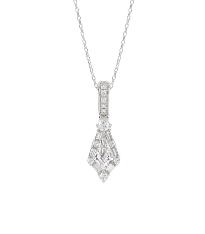 14K WHITE GOLD 1.00CT ROUND/BAGUETTE/KITE DIAMOND LADIES PENDANT WITH CHAIN