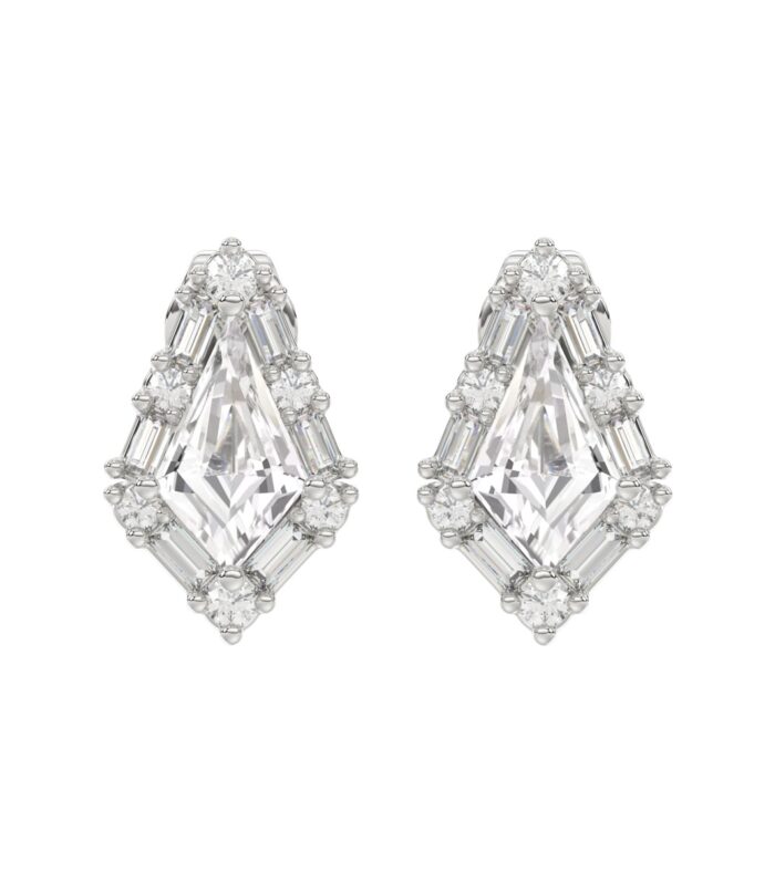 14K WHITE GOLD 1 1/4CT ROUND/BAGUETTE/KITE DIAMOND LADIES EARRINGS