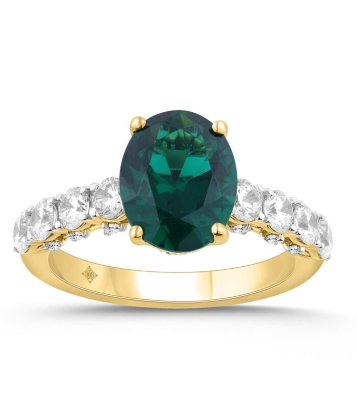14K YELLOW GOLD 7.00CT ROUND/OVAL GREEN DIAMOND LADIES RING (CENTER STONE GREEN OVAL DIAMOND 6CT)