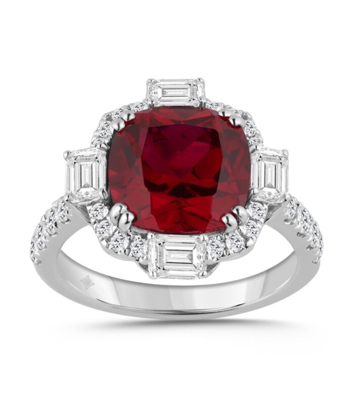 14K WHITE GOLD 1 1/4CT ROUND/EMERALD/RUBY CUSHION DIAMOND LADIES RING