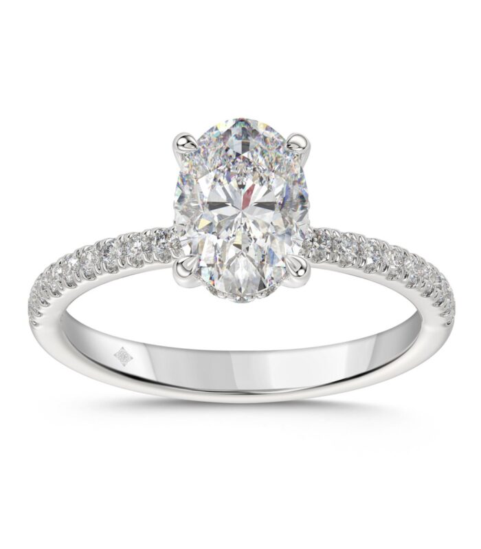 14K WHITE GOLD 1 3/4CT ROUND/OVAL DIAMOND LADIES RING (CENTER STONE OVAL DIAMOND 1 1/2CT)