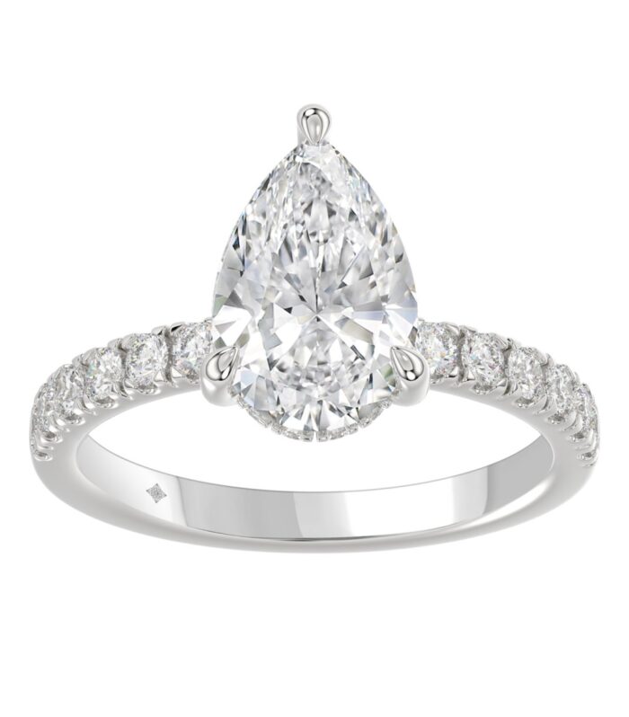 14K WHITE GOLD 3 1/2CT ROUND/PEAR DIAMOND LADIES RING (CENTER STONE PEAR DIAMOND 3CT)