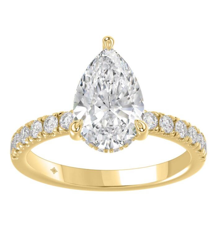 14K YELLOW GOLD 3 1/2CT ROUND/PEAR DIAMOND LADIES RING (CENTER STONE PEAR DIAMOND 3CT)
