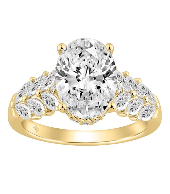 14K YELLOW GOLD 4.00CT ROUND/OVAL/MARQUISE DIAMOND LADIES RING (CENTER STONE OVAL DIAMOND 3CT)