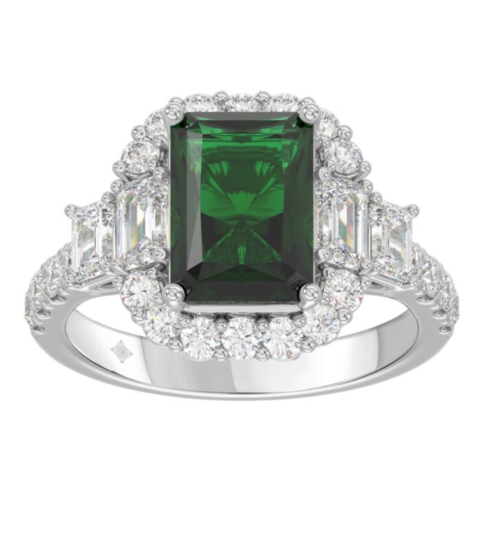 14K WHITE GOLD 4 1/2CT ROUND/EMERALD DIAMOND LADIES RING (CENTER STONE GREEN EMERALD DIAMOND 3CT)