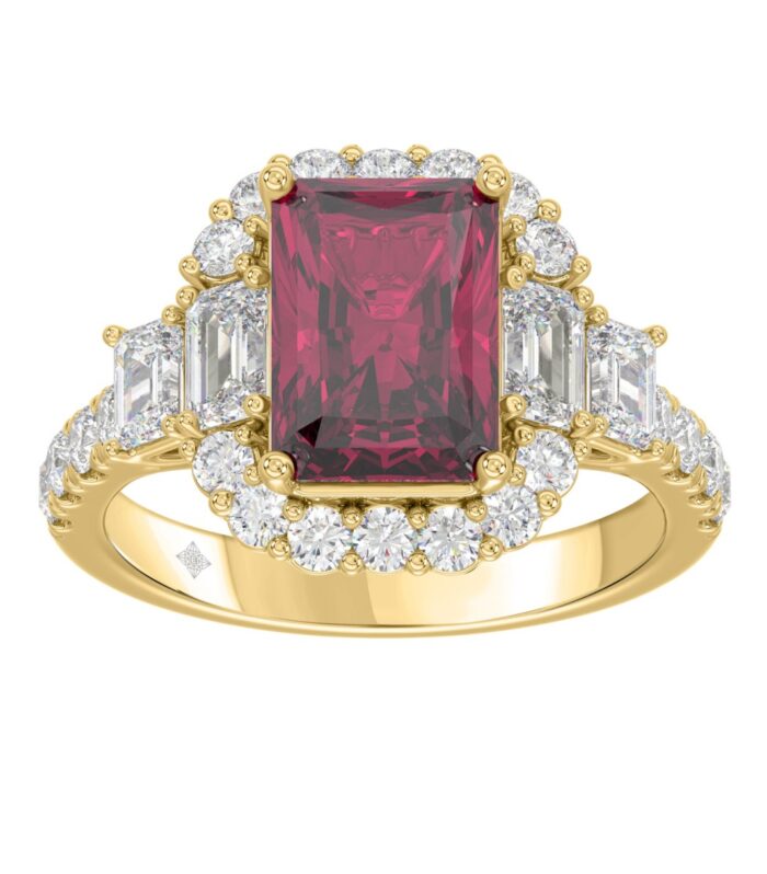 14K YELLOW GOLD 4 1/2CT ROUND/EMERALD DIAMOND LADIES RING (CENTER STONE RUBY EMERALD DIAMOND 3CT)