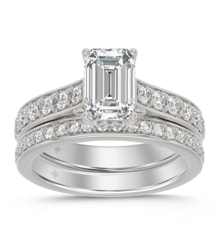 14K WHITE GOLD 2 1/2CT ROUND/EMERALD DIAMOND LADIES BRIDAL SET (CENTER STONE EMERALD DIAMOND 1 5/8CT)