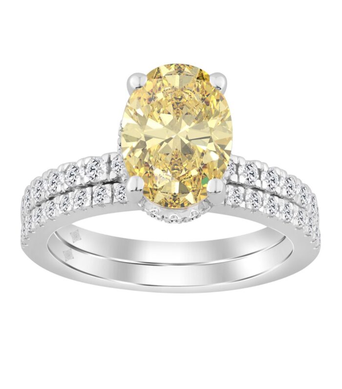 14K WHITE GOLD 3 3/4CT OVAL/ROUND DIAMOND LADIES RING (CENTER STONE YELLOW OVAL DIAMOND 3CT)