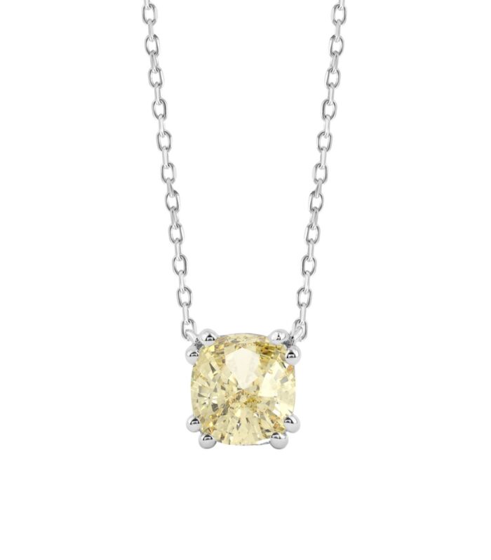 14K WHITE GOLD 1.00CT YELLOW CUSHION DIAMOND LADIES PENDANT