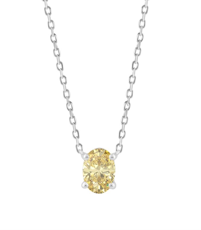 14K WHITE GOLD 1.00CT YELLOW OVAL DIAMOND LADIES PENDANT