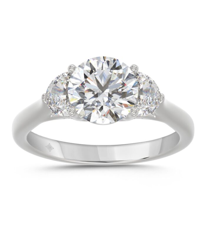 14K WHITE GOLD 2 5/8CT ROUND/HALFMOON DIAMOND LADIES RING (CENTER STONE ROUND DIAMOND 2CT)