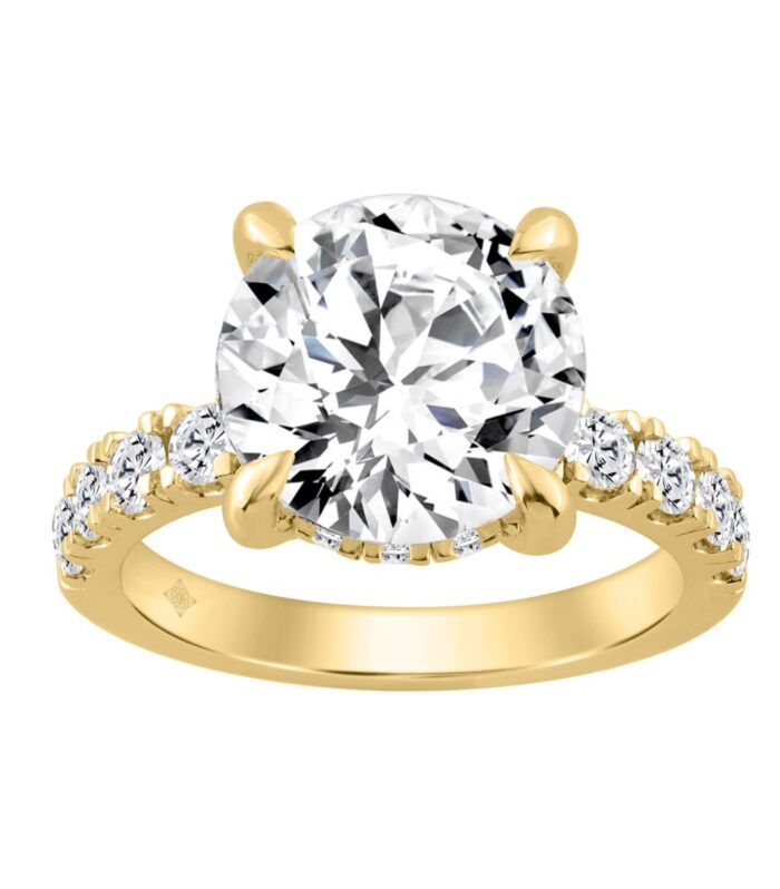 14K YELLOW GOLD 6.00CT ROUND DIAMOND LADIES RING (CENTER STONE ROUND DIAMOND 5CT)
