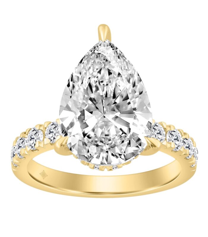 14K YELLOW GOLD 6.00CT ROUND/PEAR DIAMOND LADIES RING (CENTER STONE PEAR DIAMOND 5CT)