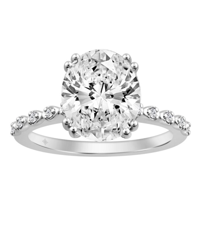 14K WHITE GOLD 3.00CT ROUND/OVAL DIAMOND LADIES RING (CENTER STONE OVAL DIAMOND 3CT)