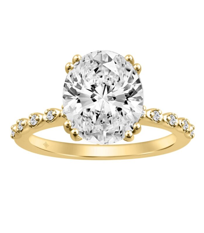 14K YELLOW GOLD 3.00CT ROUND/OVAL DIAMOND LADIES RING (CENTER STONE OVAL DIAMOND 3CT)