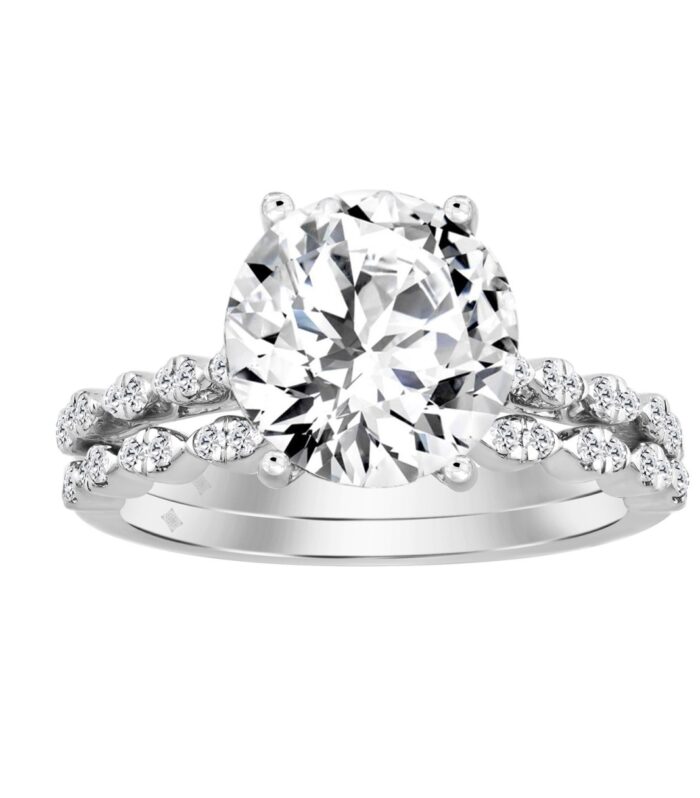14K WHITE GOLD 3 1/3CT ROUND DIAMOND LADIES BRIDAL SET (CENTER STONE ROUND DIAMOND 3CT)
