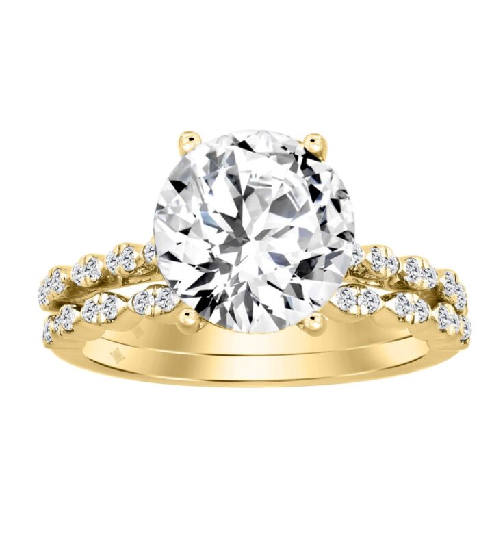 14K YELLOW GOLD 3 1/3CT ROUND DIAMOND LADIES BRIDAL SET (CENTER STONE ROUND DIAMOND 3CT)