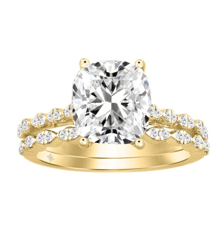 14K YELLOW GOLD 3 1/3CT ROUND/CUSHION DIAMOND LADIES BRIDAL SET (CENTER STONE CUSHION DIAMOND 3CT)