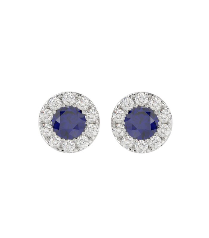 14K WHITE GOLD 1/2CT ROUND/BLUE SAPPHIRE ROUND DIAMOND LADIES EARRINGS