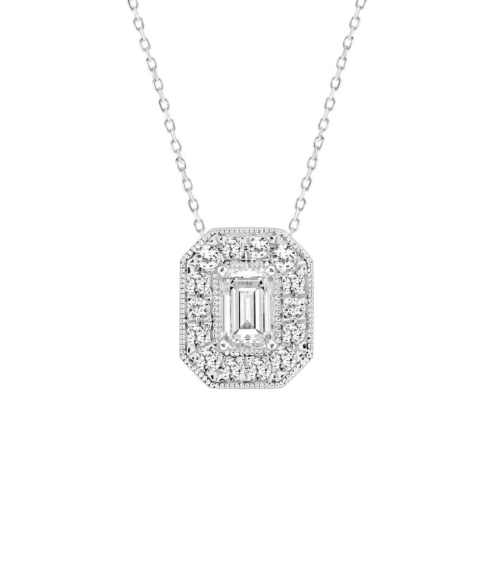 14K WHITE GOLD 1.00CT ROUND/EMERALD DIAMOND LADIES PENDANT (CENTER STONE EMERALD DIAMOND 3/4CT)